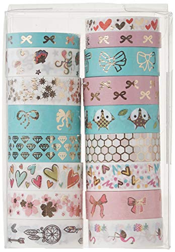 17 Rolls Foil Washi Tape - Gold & Colored Bow Designs Masking Tape for DIY Craft Scrapbooking Planner