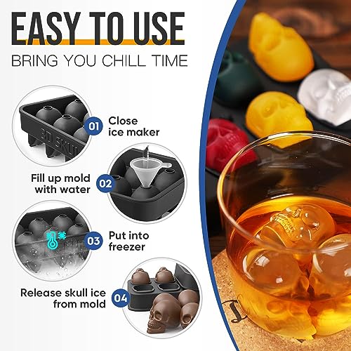 Ice Cube Trays,Silicone Ice Cube Mold Maker with Lid,Skull Head Style Mold,for Chilling Whiskey, Cocktail, Beverages, Pudding Chocolate - Image 5