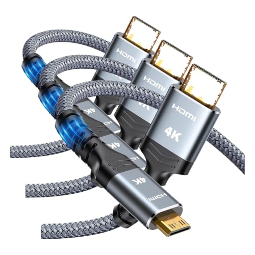 Image of Highwings Mini HDMI to HDMI Cable 10FT, 4K 60Hz High Speed HDMI to Mini HDMI Cable Male Bi-Directional 2.0 Cord, for HDTV, Tablet, Camera and Camcorder [Aluminum Shell, Nylon Braided] (Pack of 3)