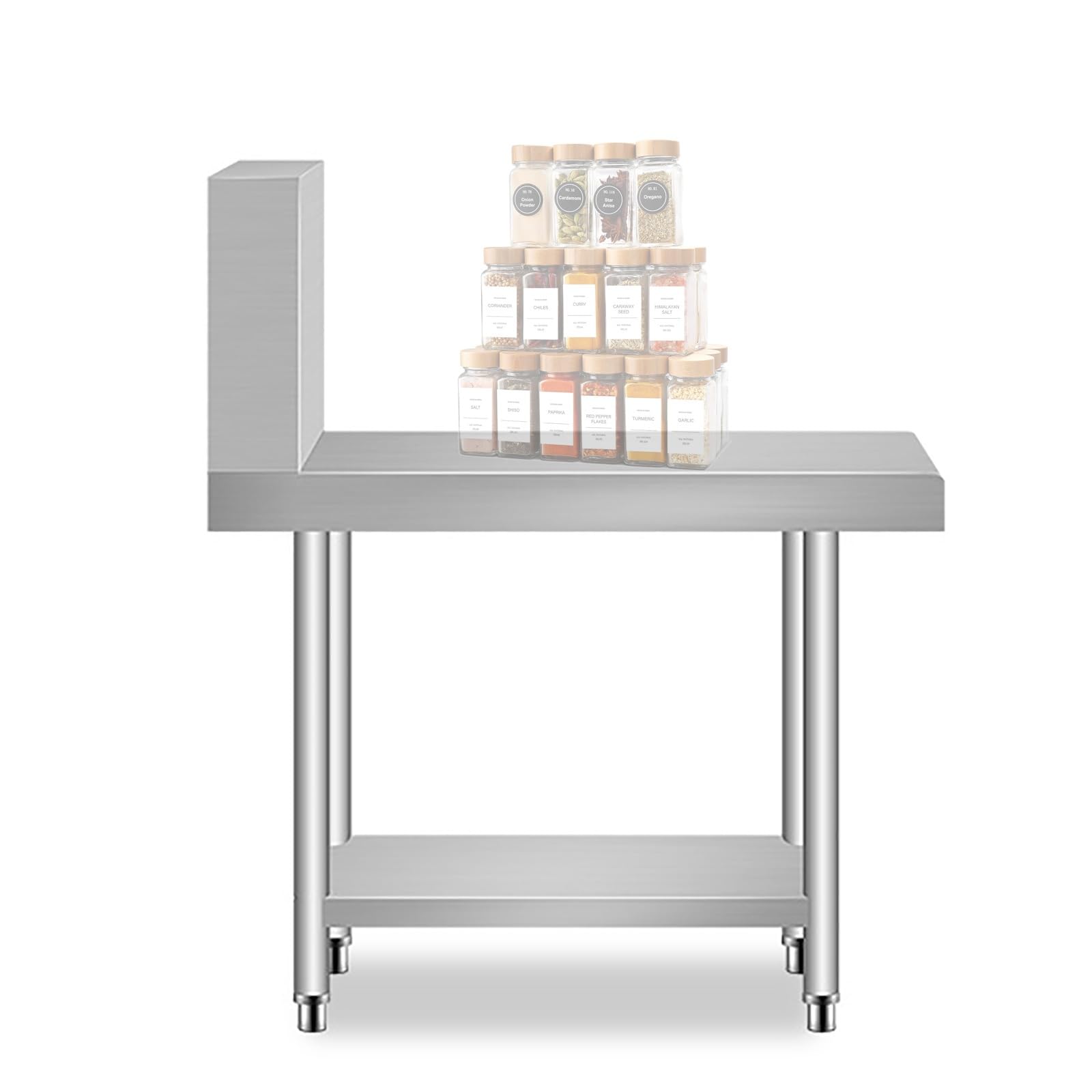 Tavolo Acciaio Inox, Tavolo Acciaio Inox Professionali, Metallo Banco da Lavoro Officina, Bancone per Condimenti con Ripiano Inferiore e Alzatine Cucina, per Ristorante(80x50x80cm/31.5x20x31.5 inches)