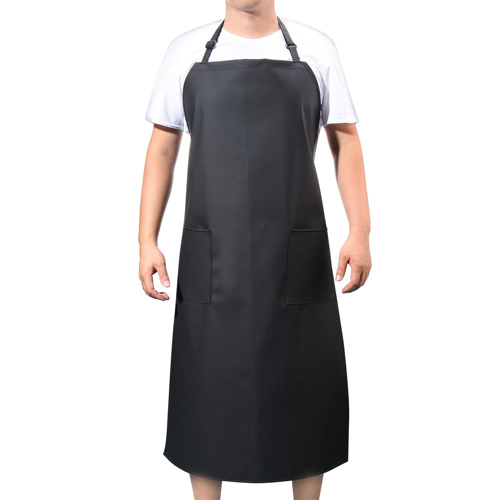 VWELLRubber Vinyl Waterproof Apron for Men Women, Dishwashing,lab work apron, Black