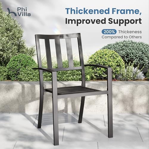 Image of PHI VILLA 9 Pcs Outdoor Dining Set, 83 inch Rectangular Metal Table, Black | Metal Table with Umbrella Hole & Stackable Black Wrought Iron Chairs,Patio Furniture Set for Patio, Deck, Yard, Porch