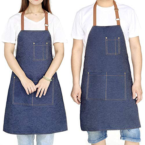 Eodiebn Apron With Pockets Dirt-Resistant Durable Blue Denim Kitchen Cooking Drawing Garden Working Grilling Apron For Women Men, 31.5" Long, 23.6" Wide #TOP1