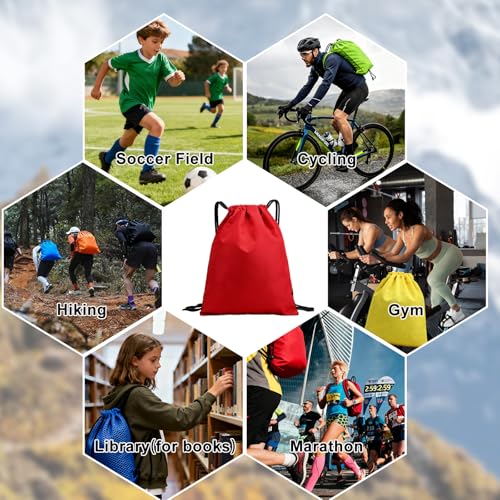 Image of Waterproof Drawstring Backpacks, Soccer-Texture Oxford Fabric, 16.9 inch x 13.8 inch,0.19 lb, Gym & Marathon Gear Sacks (1, Red)