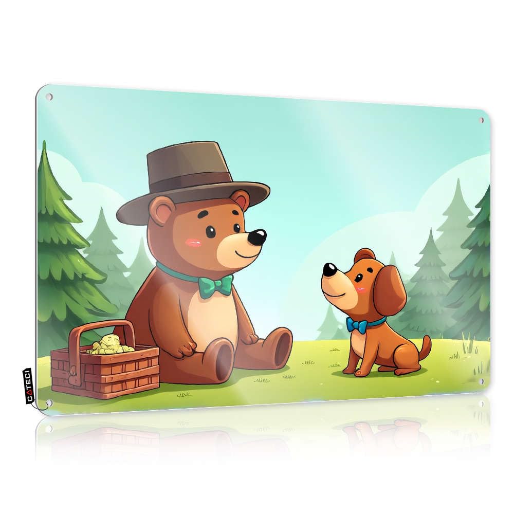 A Bear And A Dog Are Sitting In A Forest. Case Chic - Neon Cool Wall Decor Wall Art Decoration(30X40CM)