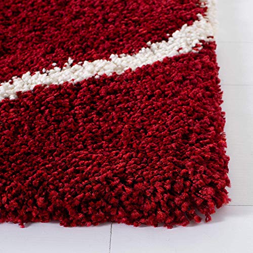 Image of Fur Shaggy Rectangular Rugs And Carpets, Modern Plush Area Rug For Bedroom Living Room Floor Mat Bedside Home Decor Carpet (6X8 Feet, Red|Ivory)