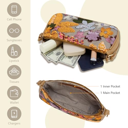 Floral Sequin Shoulder Bag for Women Beaded Vintage Small Clutch Purse Casual Wedding Party Underarm Handbag3