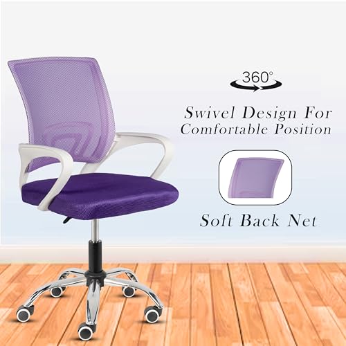 Image of Casa Copenhagen Mesh Mid Back Office /Study /Computer /Revolving /Desk Chair for Work from Home -Metal Base, Height Adjustable Seat- Purple & White Handle