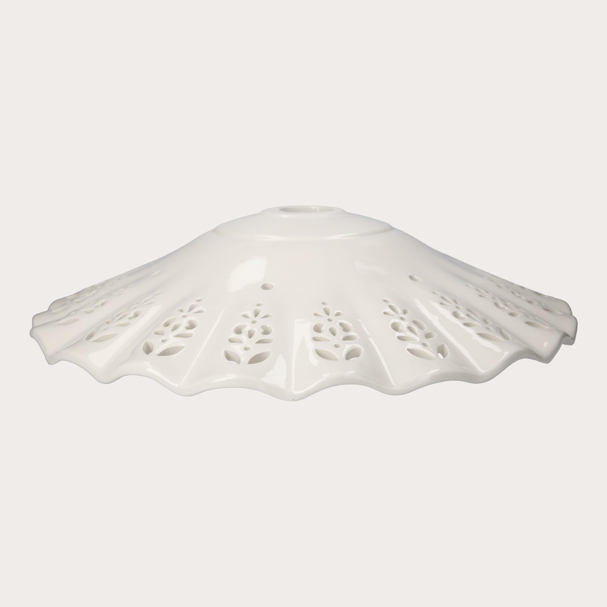 Keyhomestore-Ricambio paralume piatto in ceramica traforata per lampadario a sospensione classico rustico country - 43 cm 100% Made in Italy nostra produzione