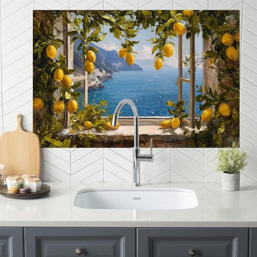 Image of Amalfi Lemon Window Backsplash Peel and Stick, 35.4x23.6 in