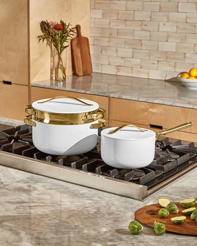 Image of Caraway Steamer - Stainless Steel Steamer with Handles - Non Stick, Non Toxic Coating - Steam Veggies, Seafood, and More - Compatible With Our Dutch Oven or Sauce Pan - Small, 3qt - Gold