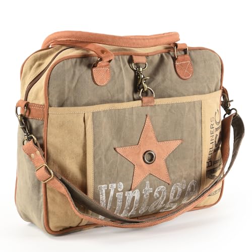 Bags OHV157 Briefcase Upcycled Canvas Genuine Leather Women Bag Western Handbag Purse
