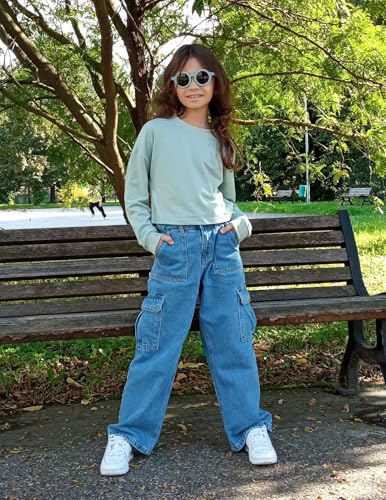 Image of Arshiner Girls Crop Tops Kids Long Sleeve Pullover Sweatshirts Girls Cropped Crewneck Sweatshirt for Teen Girl