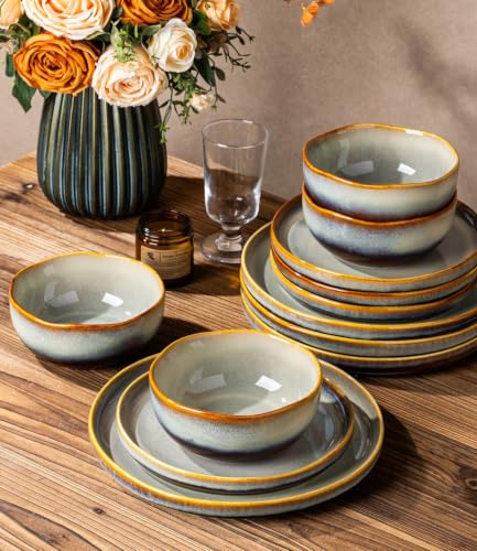 Image of TheTerra Ceramic Dinnerware Set for 8, 24-Piece Plates and Bowls Set
