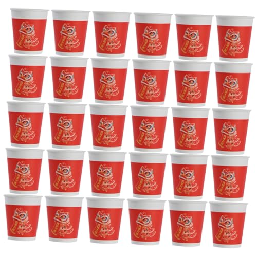 ZUNOXAZ 50個新年旧正月テーマ使い捨て紙コップ 軽量ポータブル 飲みやすい小型 宴会パーティー用家レストラン対応