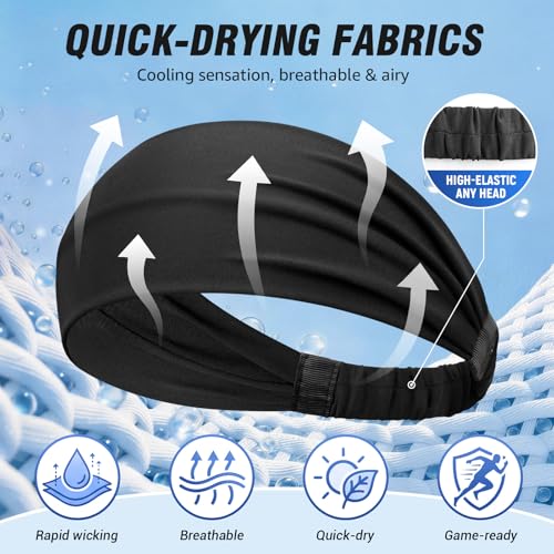 Image of AWUMBUK Sports Headbands for Men, Sweat Bands Headbands Men Absorbent Head Band Stretchy Sweatbands 5 Pack Hair Band Workout Football Running Cycling Fitness (Dark Blue)