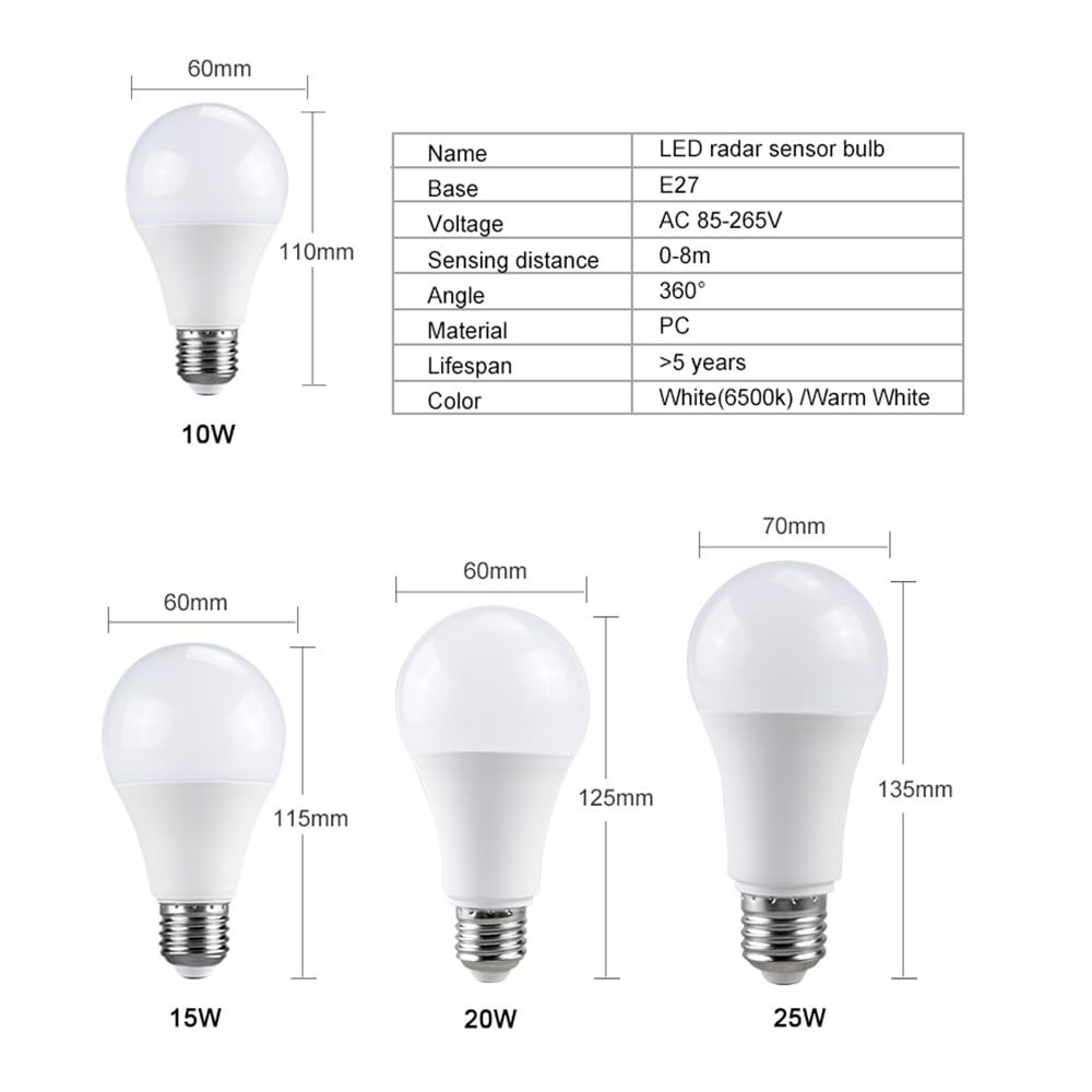 Lampadine per la casa 2 Pezzi/Lotto Lampadina LED Sensore di Movimento PIR Accensione Automatica Spegnimento al Buio 10W 15W 20W 25W Lampada E27 85-265V Luce a Risparmio energetico per Portico Sc