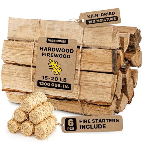 15' Oak Firewood Logs, with Fire Starters Set, Kiln-Dried Wood for Fire Pit, Seasoned Logs for Fireplace, Campfire, Firewood Bundle, Pizza Oven, Split Wood for Solo Stove, 1200 cub. in., 15-20lb