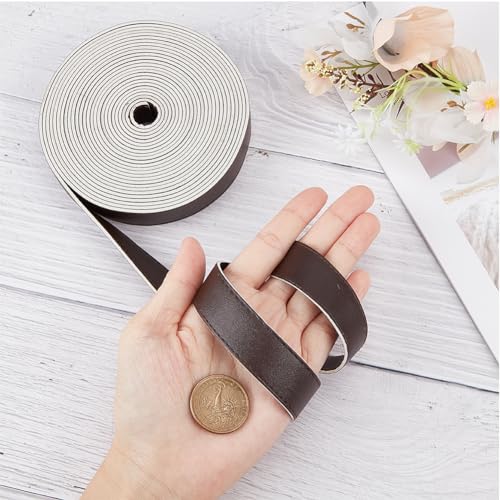 GORGECRAFT 5M Long Double Sided Leather Strips 20mm Wide Imitation Leather Strap 2mm Thick Flat Leather Cord Hand-stitched Edge PU Threads Strings for DIY Crafts Handle Belt Making Coconut Brown - Image 3