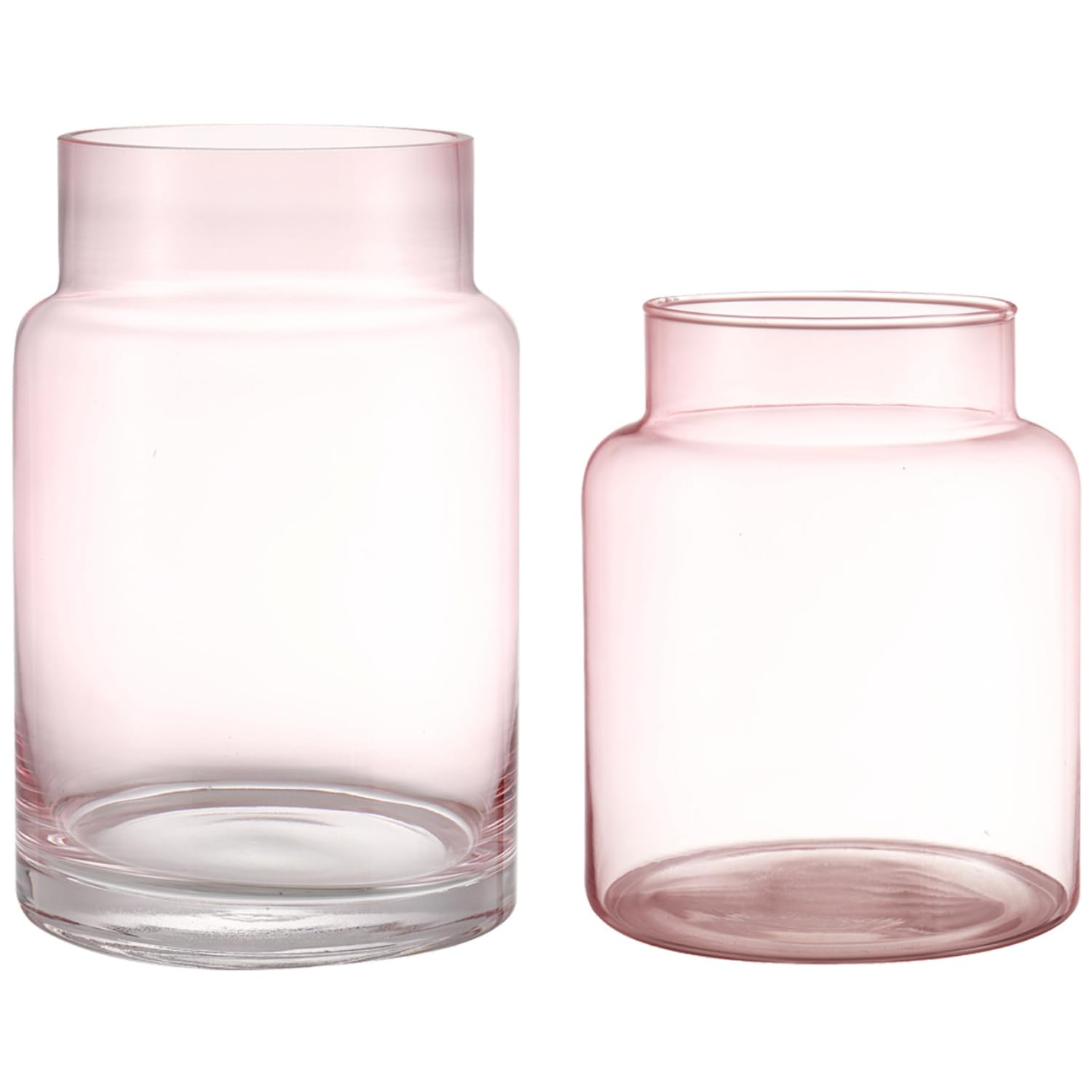 KAYLETIN Large Pink Glass Vase Set of 2, Tall Wide Mouth Flower Vases, Decorative Coloured Glass Vases for Bouquets, Home, Living Room, Wedding Decor