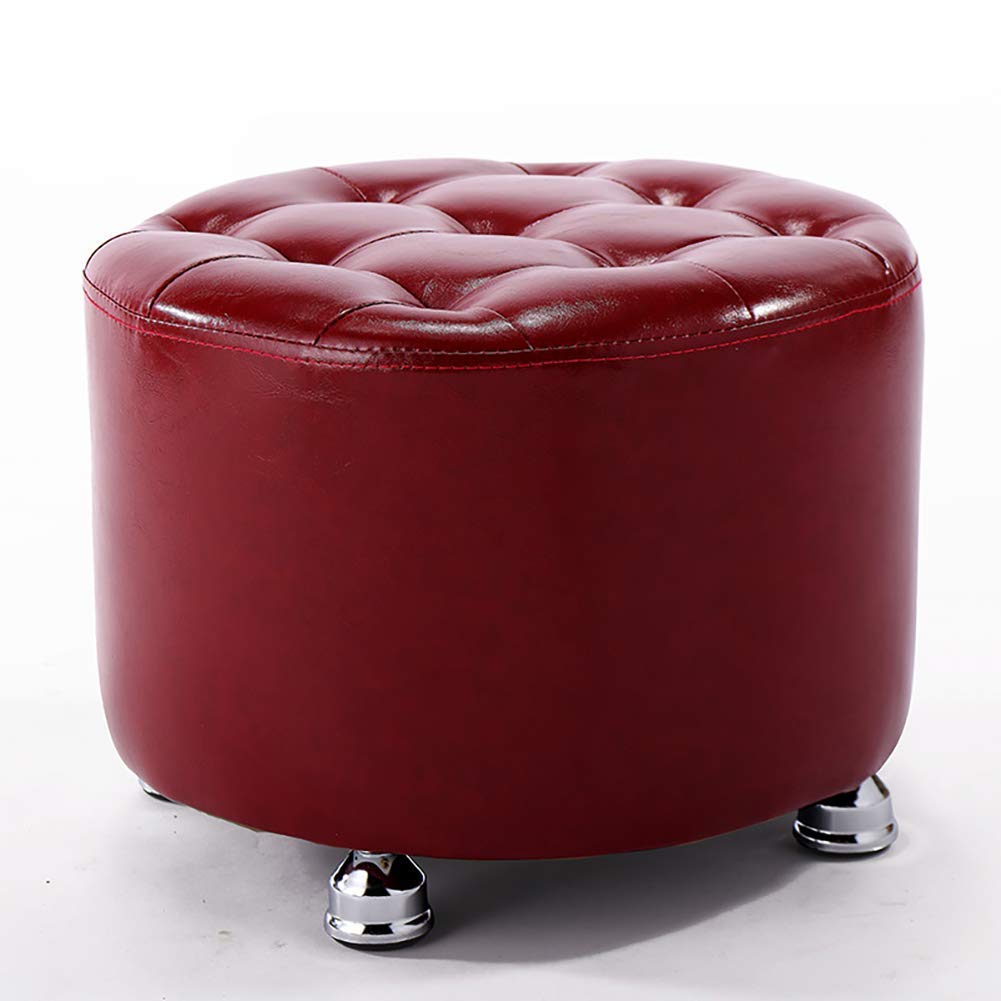 Tabouret bas repose-pieds rond en similicuir pour coiffeuse et salon