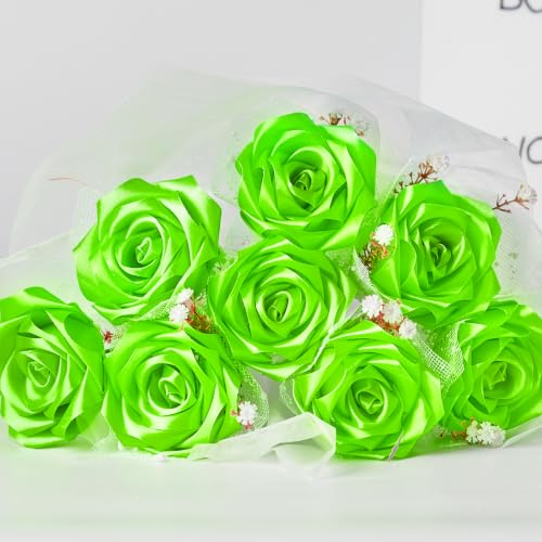 Image of Mauproy 1-1 /2 Inch Wide Lime Green Satin Ribbon, 50 Yards Apple Green Solid Polyester Fabric Ribbon for Roses Making, Gift Wrapping, Flower Bouquets, Wedding Decorations, Handmade Crafts