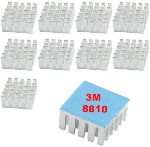Gadgeter 10pcs Aluminum Heatsink Cooler Circuit Board Cooling Fin For Raspberry Pi,VGA RAM,IC Chips,Mosfet SCR,South bridge ,North bridge , With 3M 8810 Peel and Stick Heat transfer Tape Silver