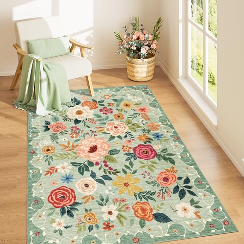DUKINO 4x6 Area Rug, Floral Rugs for Living Room, Lightweight