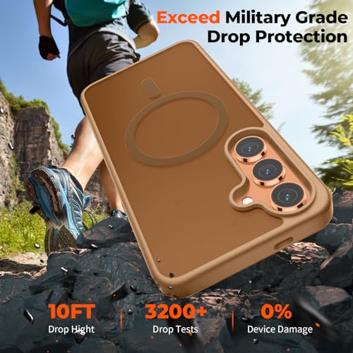 Image of SUPFINE Magnetic for Samsung Galaxy S24 Case / S25 Case with Screen Protector, (Built-in Magnets) (Military Grade Drop Protection) Slim Translucent Shockproof Phone Case,Brown