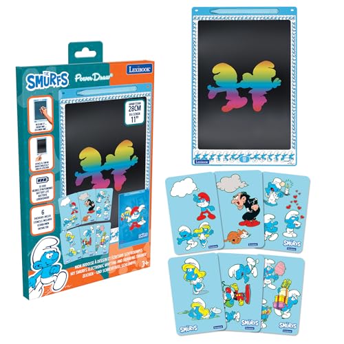 Lexibook, Pitufos, Pizarra Mágica, Juguete de Arte y Creativo Niños, Dibujos Multicolores, Pantalla de 28 cm, Incluye 1 Lápiz y 6 Plantillas, Color Turquesa, Taille Unique (CRT10SF)