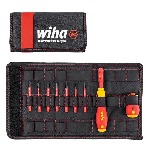 Wiha Schraubendreher und Bit Set slimVario (41232) 10 tlg. in Falttasche | VDE Elektriker | inklusive Griff und Schlitz, Kreuzschlitz Bits
