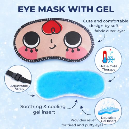 Image of Jenna Polyester Cute Sleeping Eye Shade Mask Cover For Insomnia, Meditation, Puffy Eyes And Dark Circles Black With Gel (RedHair Gel)