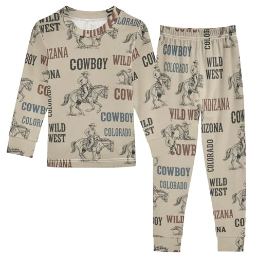 Pajama Sets Long Sleeve Cowboy Wild West Pattern Soft Comfy Sleepwear 2 Piece PJS 3-8T