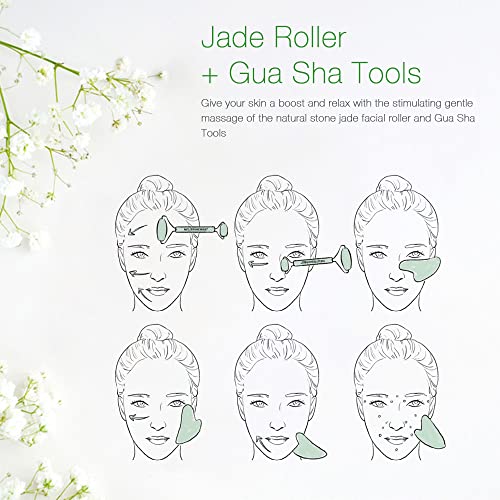 Neutriherbs Jade Roller And Gua Sha Set For Face With Vitamin C Serum (3 In 1 Kit) Facial Massage Skin Care For Eye Puffiness, Skin Tightening #TOP5