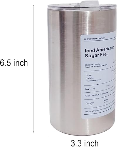 Miniatura 6 de Vaso térmico creativo americano helado, vaso de acero inoxidable con tapa y pajita, taza de café de viaje para hombres y mujeres (20 onzas, plateado)