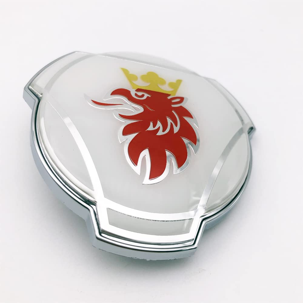 2 x 80 mm biały i czerwony emblemat gryfa z złotą koroną, pasujący do emblematu przedniego grilla ciężarówki Scania 1401610