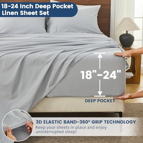Image of Bedlifes 100% French Linen Queen Bedding Set - 18-24 inch Extra Deep, 6-Piece | Soft & Durable, Breathable & Cooling, Flax Linen Sheet, OEKO-TEX Certified, Moisture Wicking, Easy Care, Machine Washable