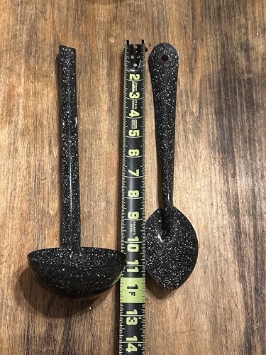 Vintage-Black-Speckled-12-Serving-Spoon-Ladle-Set-Enamelware Vintage Black Speckled 12 Serving Spoon Ladle Set Enamelware