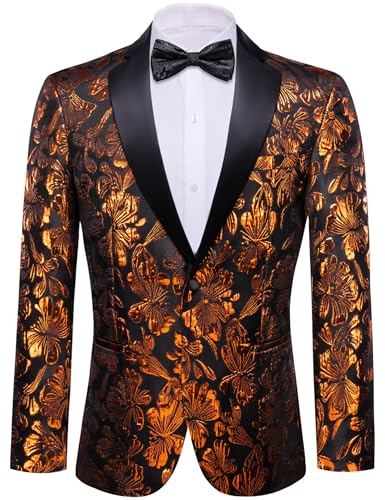 Image of Barry.Wang Mens Floral Blazer Suit Jacket Notched Lapel Casual Sport Coat | Flowers Jacquard One Button Tuxedo for Prom Wedding Party Disco Dinner Banquet Cocktail Homecoming Travel,Regular Fit