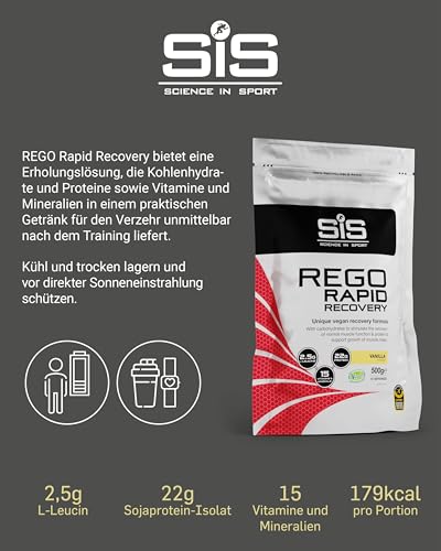 Science in Sport Rego Rapid Recovery Pulver 500g vegan Vanille - Regenerations Drink Pulver mit Kohlenhydraten, Proteinen, Elektrolyten, Vitaminen und Mineralien, Unterstützt effektives Training