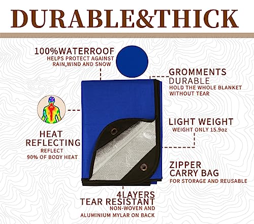 Image of Heavy Duty Survival Blanket -Multifunctional Reflective Tarp Thermal Blanket - 60 inch x 83 inch Waterproof Sandproof for Camping Hiking Outdoors Multifunctional Emergency Blanket