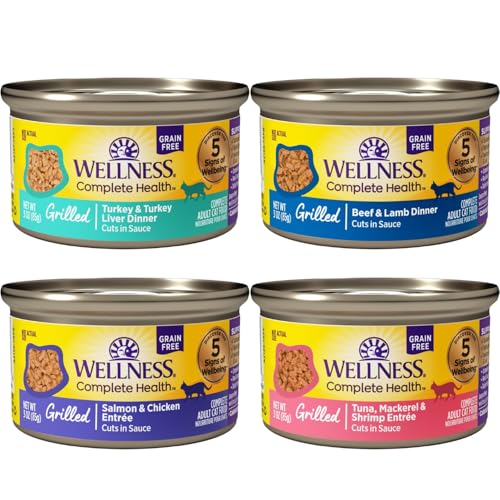 Wellness Complete Health Canned Wet Cat Food Natural, Protein-Rich Cat Food Grilled Cuts in Sauce- 12 Pack Cans Variety 4 Flavor - (Chicken,Beef, Tuna & Turkey Entrée Recipe) 3 Ounce Cans - image 2