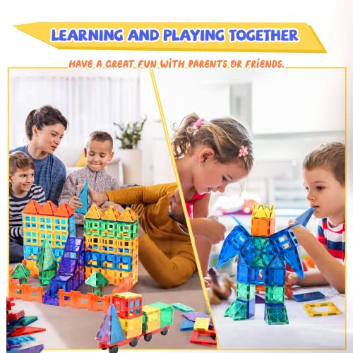 Urec Magnetic Tiles, 104Pcs Large Magnetic Blocks Building Toys Set With 2 Cars, Stem Preschool Learning Sensory Montessori Magnet Toys For Kids Toddlers Age 3-5 4-8, Birthday Gift For Boys And Girls #TOP7