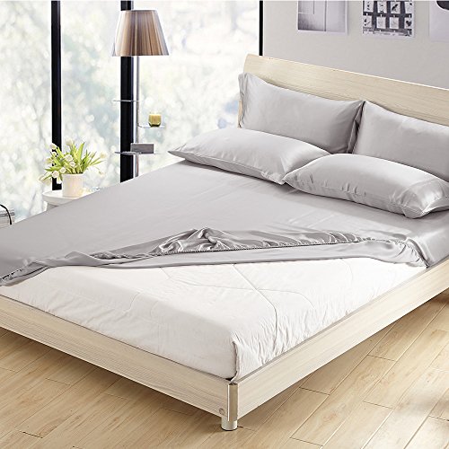 Lilysilk Silk Fitted Sheet 19 Momme Seamless Breathable, Silver/Gray, King #TOP3