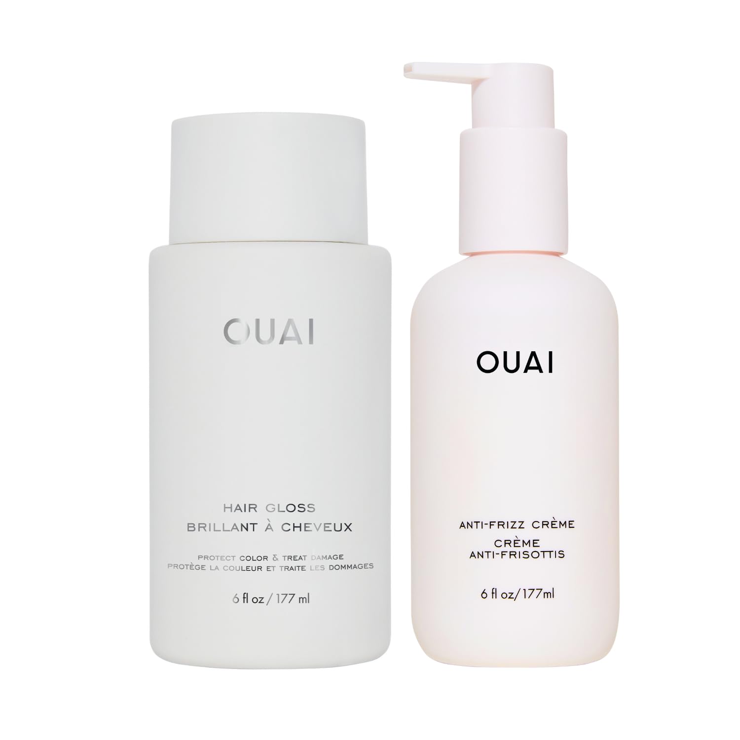 OUAI Smooth + Shine Bundle - Includes Anti Frizz Cream + Hair Gloss - Frizz Control + Shine-Enhancing Hair Set (2 Count, 6 Oz/6 Oz)
