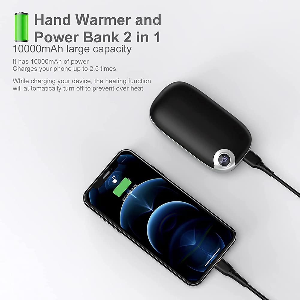 Scaldamani ricaricabili, riscaldatore tascabile elettrico portatile da 10000 mAh e USB riutilizzabile Power Bank Scaldamani caldo double-face Regalo per uomo donna Inverno all'aperto Raynauds