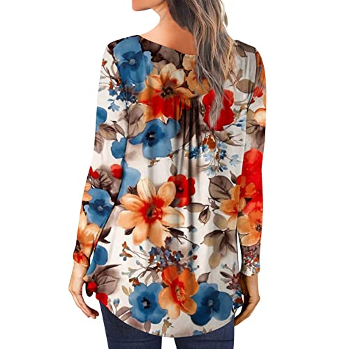 Camisetas femininas verão outono gola canoa gradiente floral longa slim túnica brunch franzido camis