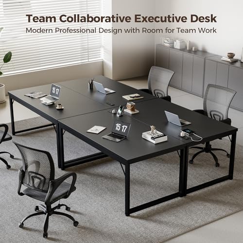 Image of 48 Inch Computer Desk with Power Outlets, 1.2 inch Thick Office Table | Modern Simple Style, Heavy Duty Industrial Frame, Small Study & Writing Table for Home Bedroom Work, Black