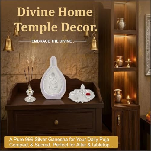 Image of 999 Pure Silver Ganesha Pan Stand | Ganesh Idol with PoojaPan for Home Temple, Office & Hall Decor | Luxury Spiritual & Corporate SilverGift | Tabletop 4.25 inch x 3 inch inch