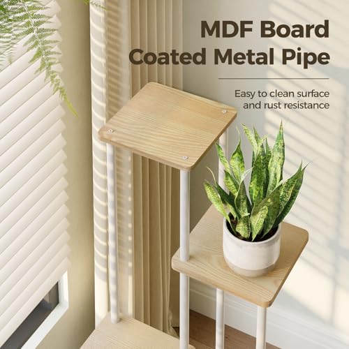 Image of Bamworld White Plant Stand Indoor Corner Plant Shelf for Multiple Plants